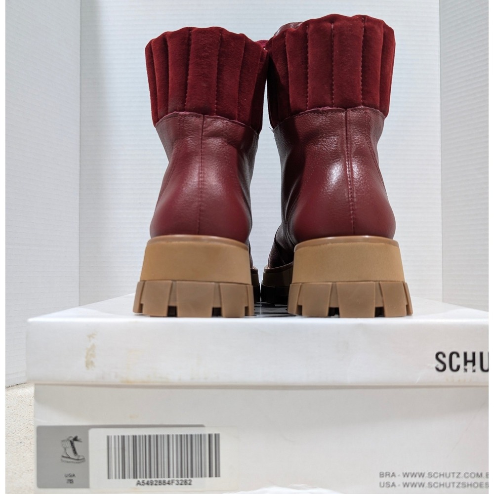 Schutz Sutton Dark Red Burgundy Leather Suede Lug Sole Combat Boots 7B NIB - Picture 10 of 11